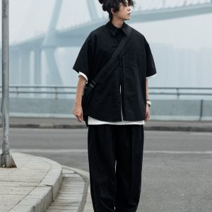 Japanese-Style Retro Wide-Leg Casual Pants for Men - Summer Straight-Leg Drawstring Elastic Waist Trousers