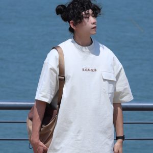 Japanese-Style Round Neck Printed Short Sleeve T-Shirt for Men - Casual 2025 Summer Couple Tee, Y2K Fashion