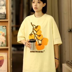 Japanese-Style Short-Sleeve T-Shirt for Men and Women - Casual Heavyweight Couple Top, Trendy Kaki Kaki Ruyi Design