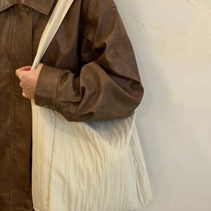 Japanese-Style Single-Shoulder Canvas Tote Bag for Women, Large-Capacity Wrinkled Design, Perfect for Class and Commuting