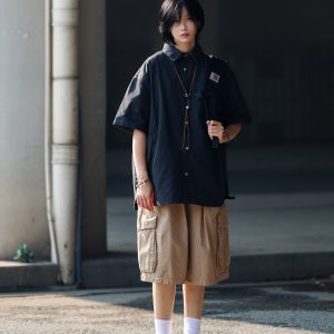 Japanese-Style Spliced Pocket Short Sleeve Shirt for Men - Casual Versatile Summer T-Shirt in Trendy Streetwear Style