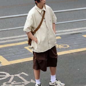 Japanese-Style Spliced Pocket Short Sleeve Shirt for Men - Casual Versatile Summer T-Shirt in Trendy Streetwear Style