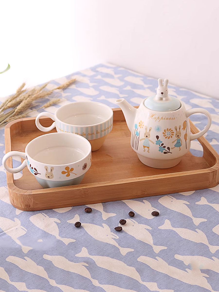 Japanese-Style Sugar Rabbit Ceramic Teapot Set with 2 Teacups and Filter - Cute Afternoon Tea Set for Two, Kids and Parents Tea Service Japanese-Style Sugar Rabbit Ceramic Teapot Set with 2 Teacups and Filter - Cute Afternoon Tea Set for Two, Kids and Parents Tea Service