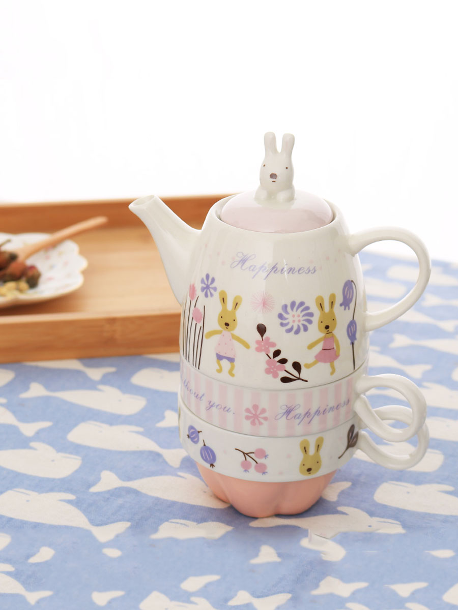 Japanese-Style Sugar Rabbit Ceramic Teapot Set with 2 Teacups and Filter - Cute Afternoon Tea Set for Two, Kids and Parents Tea Service Japanese-Style Sugar Rabbit Ceramic Teapot Set with 2 Teacups and Filter - Cute Afternoon Tea Set for Two, Kids and Parents Tea Service