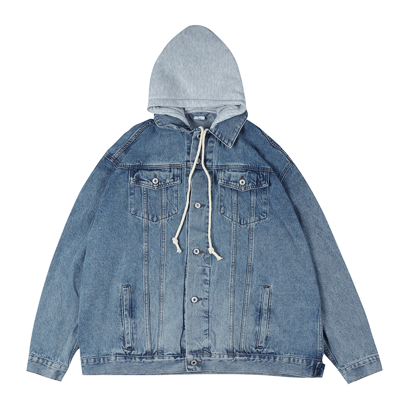 Japanese-Style Women's Hooded Denim Jacket - Loose Casual Spring Autumn Outerwear for Couples, Unisex Fashionable Layering Piece