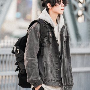 Japanese-Style Women's Hooded Denim Jacket - Loose Casual Spring Autumn Outerwear for Couples, Unisex Fashionable Layering Piece