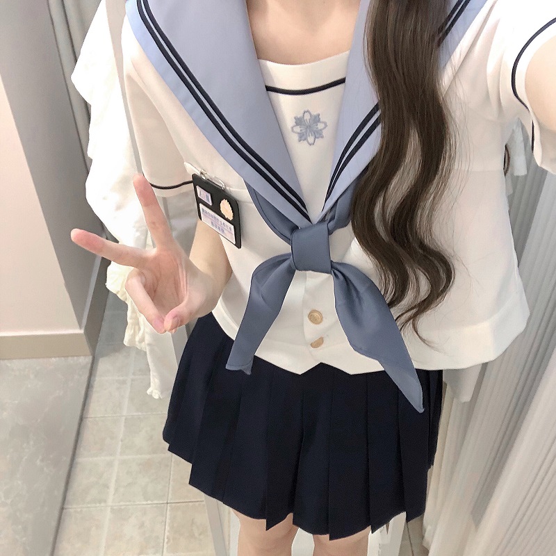 JK Uniform Sailor Suit Set with Short Sleeve Top and Pleated Skirt - Summer Fashion Inspired by Y2K and Korean Style