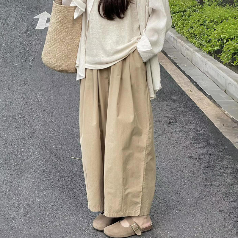 Khaki Japanese-Style Plus-Size Women's Balloon Casual Pants - Summer Lightweight Nine-Point Harem Trousers