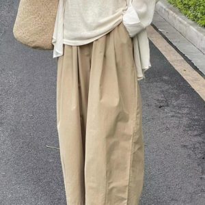 Khaki Japanese-Style Plus-Size Women's Balloon Casual Pants - Summer Lightweight Nine-Point Harem Trousers