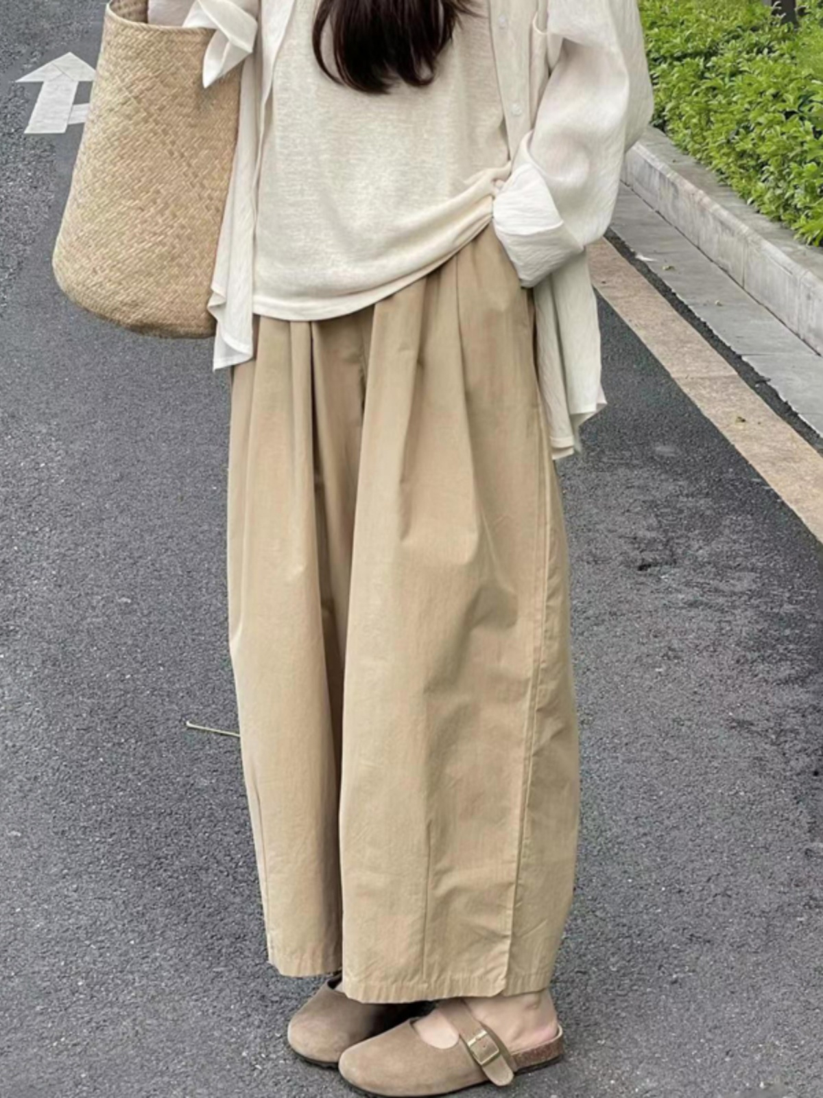 Khaki Japanese-Style Plus-Size Women's Balloon Casual Pants - Summer Lightweight Nine-Point Harem Trousers Khaki Japanese-Style Plus-Size Women's Balloon Casual Pants - Summer Lightweight Nine-Point Harem Trousers