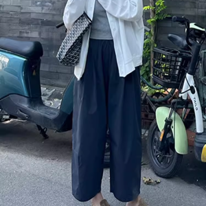 Khaki Japanese-Style Plus-Size Women's Balloon Casual Pants - Summer Lightweight Nine-Point Harem Trousers