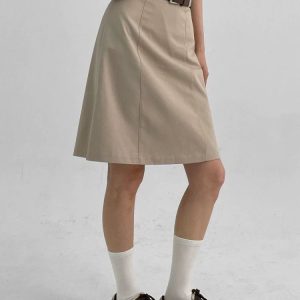 Khaki Midi Skirt for Women - Versatile Summer Bodycon Work Skirt, Professional Mid-Length Commuting Style, Chic Office Essential
