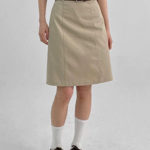 Khaki Midi Skirt for Women - Versatile Summer Bodycon Work Skirt, Professional Mid-Length Commuting Style, Chic Office Essential