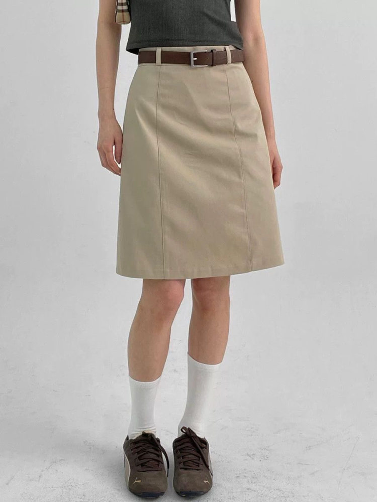 Khaki Midi Skirt for Women - Versatile Summer Bodycon Work Skirt, Professional Mid-Length Commuting Style, Chic Office Essential Khaki Midi Skirt for Women - Versatile Summer Bodycon Work Skirt, Professional Mid-Length Commuting Style, Chic Office Essential