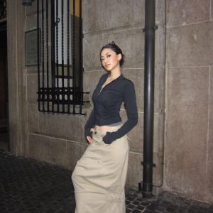 Khaki Parachute Skirt - Unique Style, Trendy Midi Length, Y2K Fashion, Streetwear Inspired, Casual Chic Look