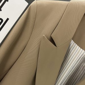 Khaki Women's Blazer Jacket - High-End British College Style for Spring and Autumn 2025, Trendy Small Suit Jacket