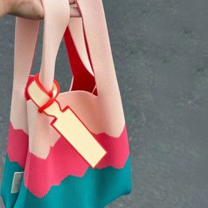 Knitted Textured Rainbow Tote Bag - Trendy Three-Color Handbag for Spring/Summer 2025 Fashion