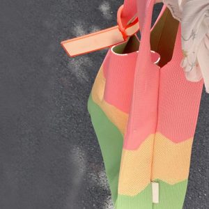 Knitted Textured Rainbow Tote Bag - Trendy Three-Color Handbag for Spring/Summer 2025 Fashion