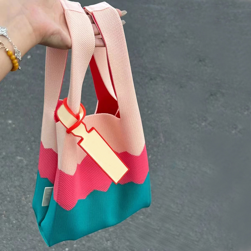 Knitted Textured Rainbow Tote Bag - Trendy Three-Color Handbag for Spring/Summer 2025 Fashion