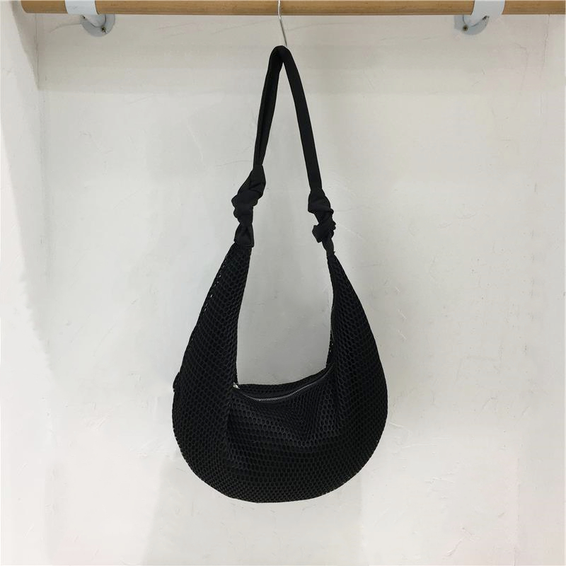 Knot Strap Shoulder Bag - Spring/Summer 2025 Fashion Underarm Hollow Nylon Mesh Dumpling Bag - Trendy Y2K Style
