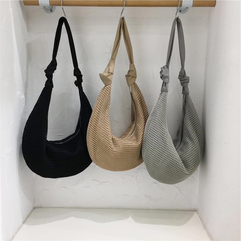 Knot Strap Shoulder Bag - Spring/Summer 2025 Fashion Underarm Hollow Nylon Mesh Dumpling Bag - Trendy Y2K Style