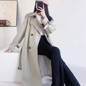 Korean Chic Long Trench Coat for Women - Mid-Length Stylish Outerwear for Spring and Autumn, Perfect for Shorter Individuals