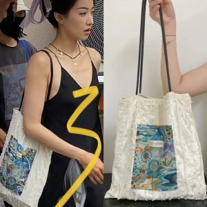 Korean High-End Casual Paradise Patchwork Velvet Canvas Shoulder Bag - Stylish Underarm Tote for Effortless Everyday Fashion