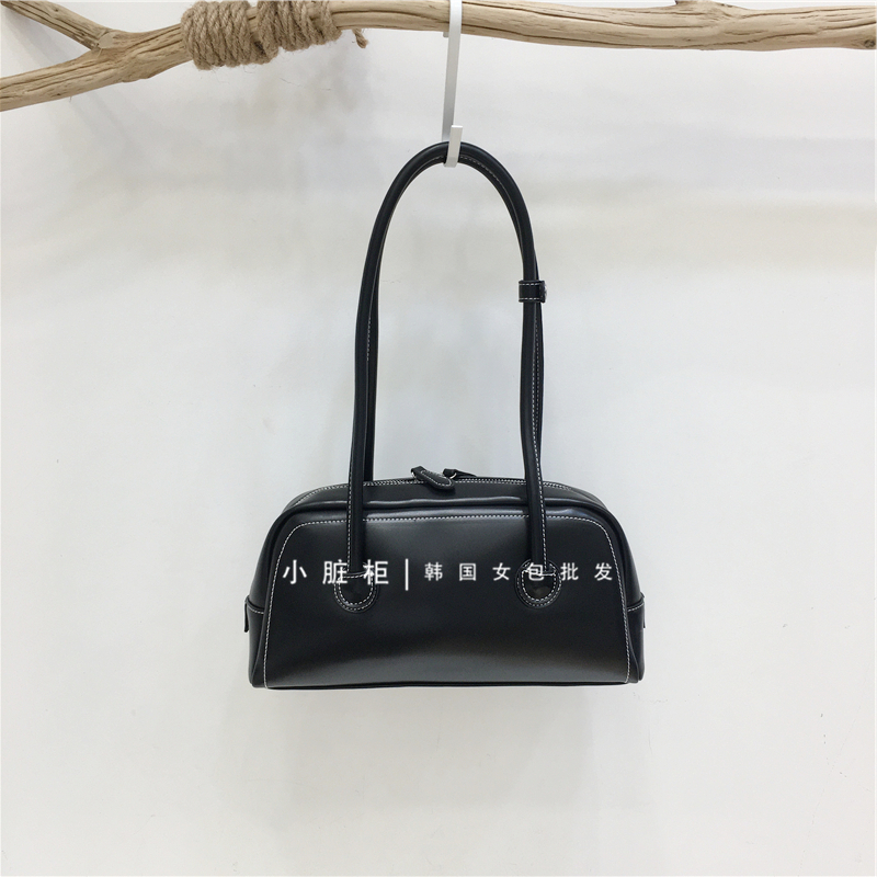 Korean Retro Bowling Bag - 2024 Spring Handheld Shoulder Underarm Boston Bag for Fashionable Niche Style