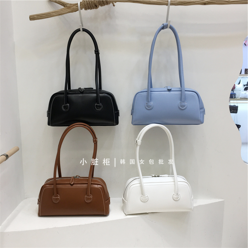 Korean Retro Bowling Bag - 2024 Spring Handheld Shoulder Underarm Boston Bag for Fashionable Niche Style