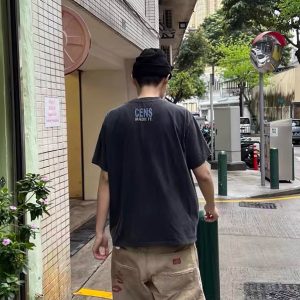 Korean Retro Graphic T-Shirt - Casual Unisex Short Sleeve with American Slogan, Washed Pure Cotton, Versatile 90s Style