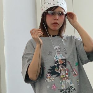 Korean Retro Musician Graphic T-Shirt - Casual Loose Fit, Age-Reducing Design, Pure Cotton Short Sleeve Top