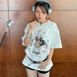 Korean Retro Musician Graphic T-Shirt - Casual Loose Fit, Age-Reducing Design, Pure Cotton Short Sleeve Top