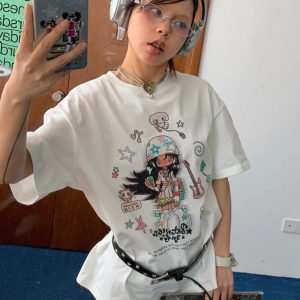 Korean Retro Musician Graphic T-Shirt - Casual Loose Fit, Age-Reducing Design, Pure Cotton Short Sleeve Top