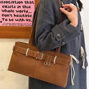 Korean Retro Underarm Baguette Bag for Women - Versatile Commuting Shoulder Bag with High-End Keychain, Stylish Motorcycle Accessory
