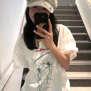 Korean Style Ballet Dancer Print Short Sleeve T-Shirt - Casual, Comfortable, Loose Fit, Summer Essential in Pure Cotton