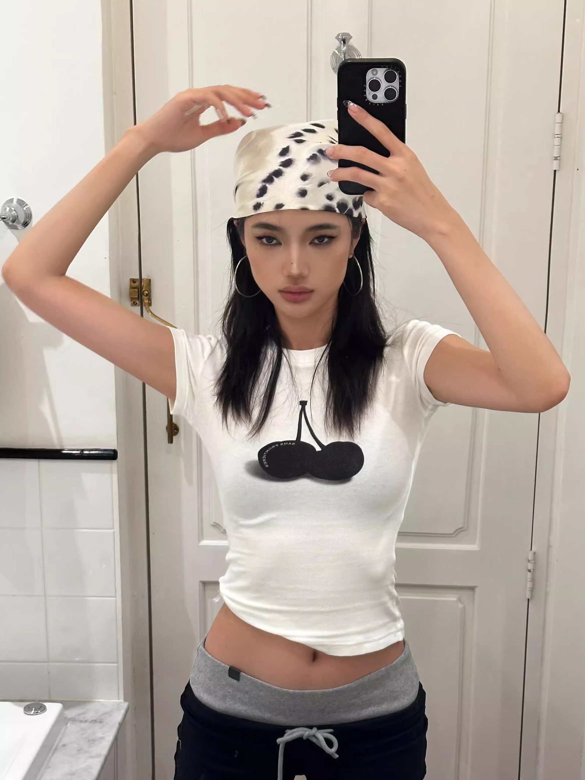 Korean Style Black Cherry Short Sleeve T-Shirt - High Elastic Slim Fit, Pure Cotton, 25SS Trendy Essential Korean Style Black Cherry Short Sleeve T-Shirt - High Elastic Slim Fit, Pure Cotton, 25SS Trendy Essential