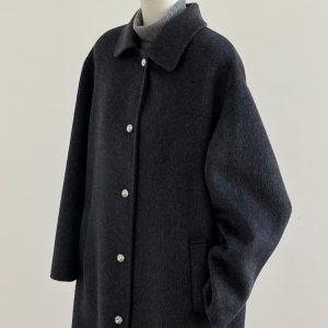 Korean Style Black Double-Sided Cashmere Coat for Women, Chic Woolen Outerwear for Autumn Winter 2024, Perfect for Petite Sizes