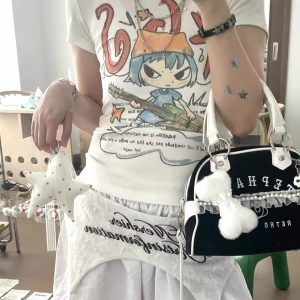 Korean Style Cartoon Print Comic Musician Slim-Fit Short-Sleeved High-Stretch Pure Cotton T-Shirt for Trendy Fashion Lovers