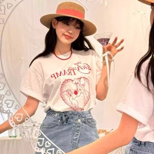 Korean Style Cartoon Printed Casual Loose Fit Cotton Short Sleeve T-Shirt for Women - Versatile Comfort for Everyday Wear