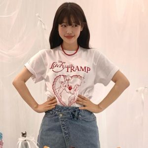 Korean Style Cartoon Printed Casual Loose Fit Cotton Short Sleeve T-Shirt for Women - Versatile Comfort for Everyday Wear