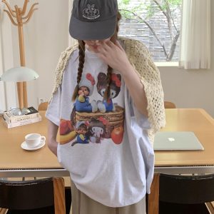 Korean Style Casual Kitty Princess Cartoon Print Loose Cotton Short Sleeve T-Shirt - Versatile Comfort Top