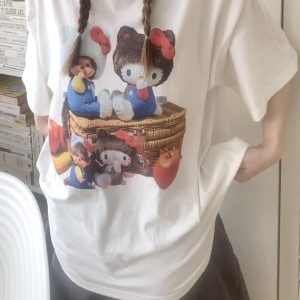 Korean Style Casual Kitty Princess Cartoon Print Loose Cotton Short Sleeve T-Shirt - Versatile Comfort Top