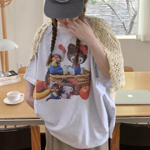 Korean Style Casual Kitty Princess Cartoon Print Loose Cotton Short Sleeve T-Shirt - Versatile Comfort Top