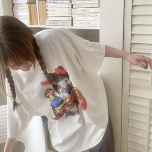 Korean Style Casual Kitty Princess Cartoon Print Loose Cotton Short Sleeve T-Shirt - Versatile Comfort Top