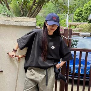 Korean Style Casual Letter Print Short Sleeve T-Shirt for Women - Versatile Loose Fit, Pure Cotton, Minimalist Design