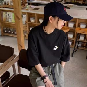 Korean Style Casual Letter Print Short Sleeve T-Shirt for Women - Versatile Loose Fit, Pure Cotton, Minimalist Design