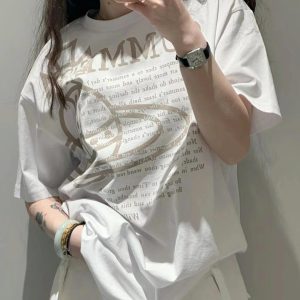 Korean Style Casual Letter Slogan Printed Loose Cotton Round Neck Short Sleeve T-Shirt for Women