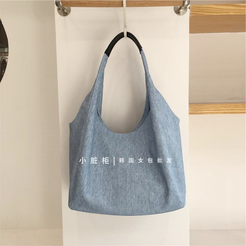 Korean Style Casual Soft PU Imitation Denim Tote Bag - Large Capacity Versatile Summer Shoulder Bag for Bloggers