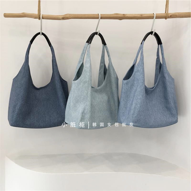 Korean Style Casual Soft PU Imitation Denim Tote Bag - Large Capacity Versatile Summer Shoulder Bag for Bloggers