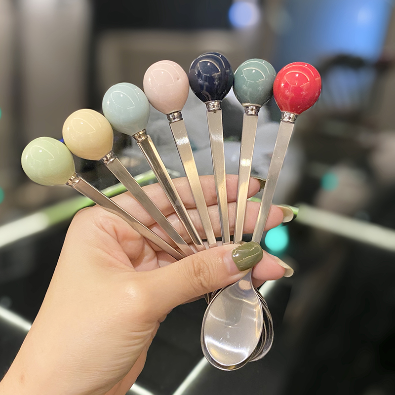 Korean Style Ceramic Round Ball Spoon for Instagram Aesthetic Coffee Cups - Cute and Creative Kitchen Decor